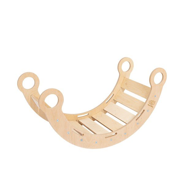 Gugalnica iz masivnega bora v rožnati in naravni barvi 39x75x38 cm Montessori – Meowbaby-image-4