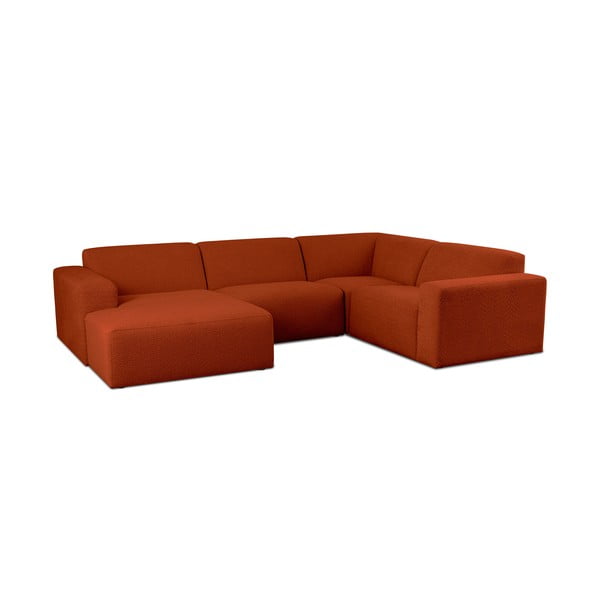 Opečnato oranžna kotna sedežna garnitura iz tkanine bouclé (v obliki črke "U") Roxy – Scandic-image-1