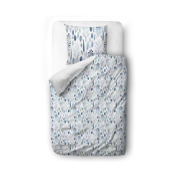 Belo-modra posteljnina iz bombažnega satenena 140x200 cm Blue Winter Floral - Butter Kings