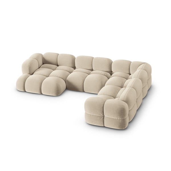 Bež žametna kotna sedežna garnitura (desni kot/v obliki črke "U") Loretto – Cosmopolitan Design