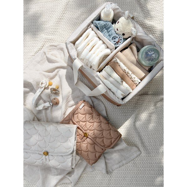 Svetlo rjava tekstilna otroška škatla za shranjevanje 24x34x17 cm Classic Stripes Camel – Cam Cam Copenhagen-image-1