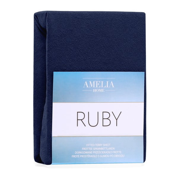 Temno modra napenjalna rjuha iz frotirja 240x220 cm Ruby – Restilo-image-2