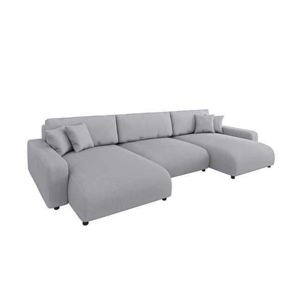 Svetlo siva raztegljiva kotna sedežna garnitura iz rebrastega žameta s prostorom za shranjevanje Sara – Ropez