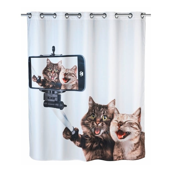 Tuš zavesa s prevleko proti plesni Wenko Selfie Cat, 180 x 200 cm