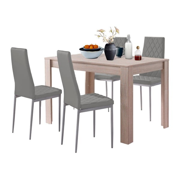 Garnitura hrastove jedilne mize in 4 sivih jedilnih stolov Støraa Lori in Barak, 120 x 80 cm