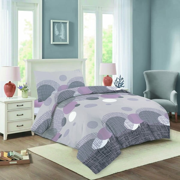 Vijolična/siva enojna bombažna posteljnina 140x200 cm Nela – Cotton House