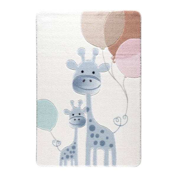 Svetlo modra otroška preproga Confetti Happy Giraffe, 133 x 190 cm