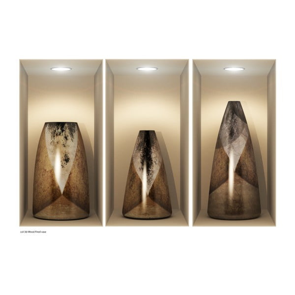 Komplet 3 nalepk z učinkom 3D Ambiance Wooden Vases-image-2
