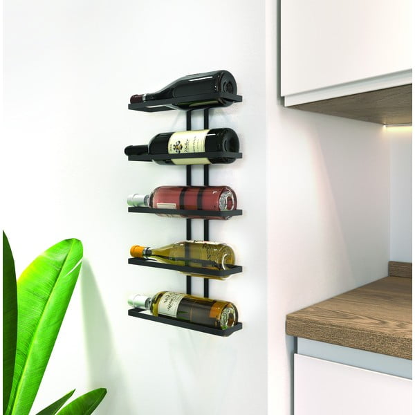 Črno stensko kovinsko stojalo za vino za 5 steklenic Lava - Metaltex-image-2