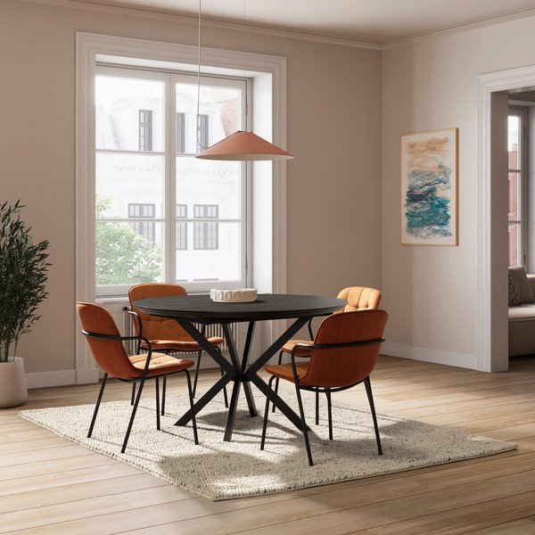 Oblazinjen jedilni stol z nasloni za roke v barvi terakote Angie – Marckeric-image-1