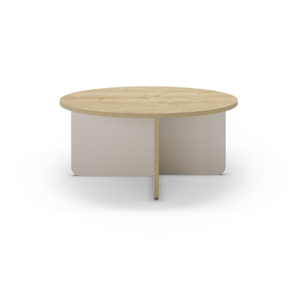 Kremno bela/v naravni barvi okrogla mizica z mizno ploščo v hrastovem dekorju ø 80 cm Hillary – Marckeric-image-2
