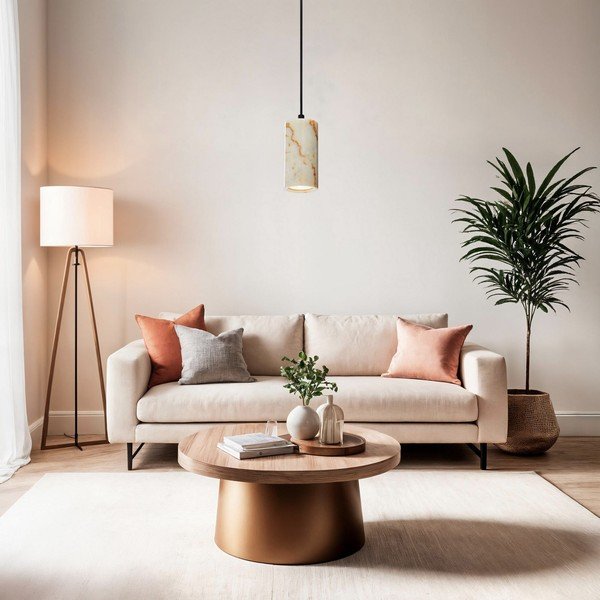 Kremno bela viseča svetilka z marmornim senčilom ø 6,5 cm Selma – Opviq lights-image-3