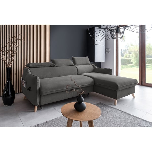 Temno siva žametna raztegljiva kotna sedežna garnitura (desni kot) Sweet Harmony – Miuform-image-3