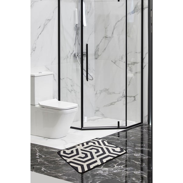 Belo-črna kopalniška preproga 60x40 cm Line - Foutastic-image-1