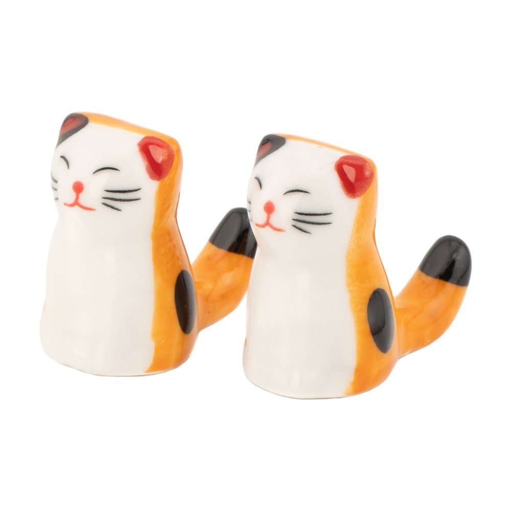 Bel/oranžen porcelanast podstavek za jedilne palčke 2 ks za 5 oseb Cat