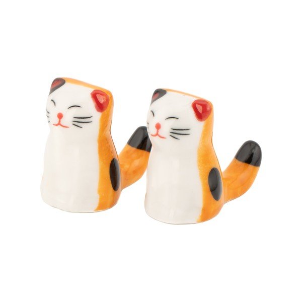 Bel/oranžen porcelanast podstavek za jedilne palčke 2 ks za 5 oseb Cat – Sass & Belle