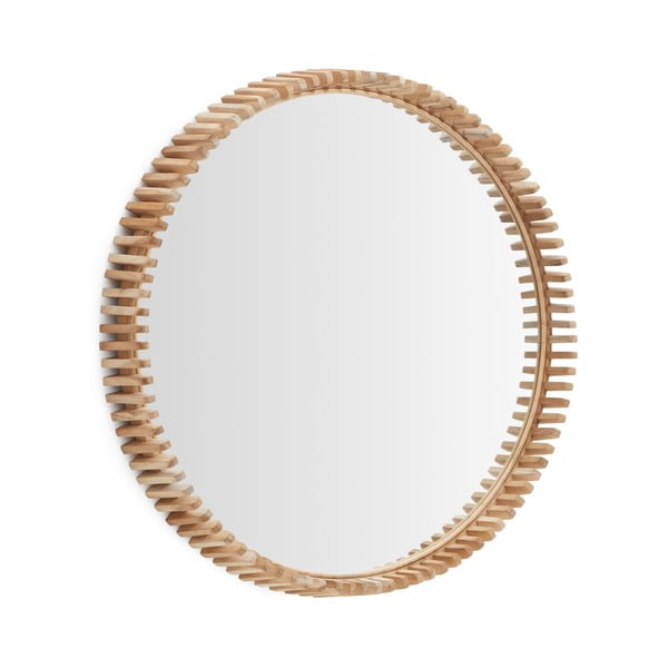 Stensko ogledalo z lesenim okvirjem ø 80 cm Polke – Kave Home