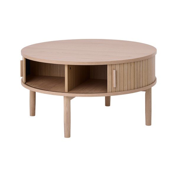 Okrogla klubska mizica v hrastovem dekorju v svetli naravni barvi ø 85 cm Meta – Unique Furniture-image-3