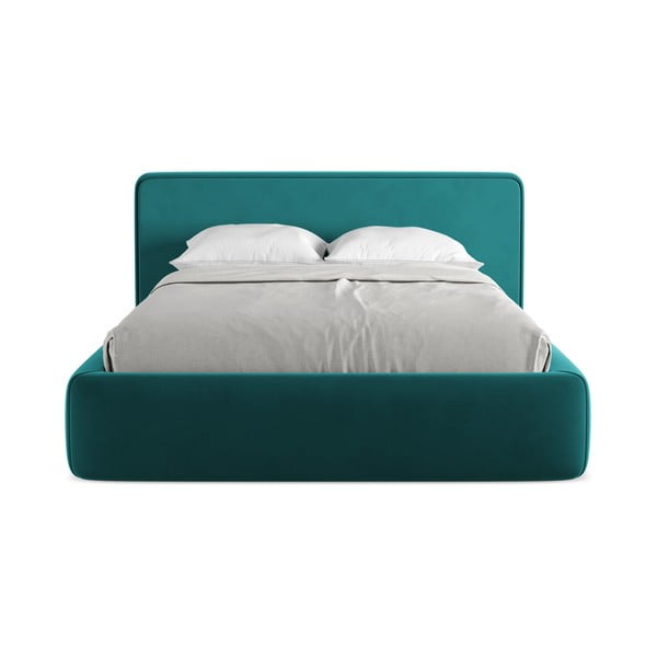 Turkizna oblazinjena zakonska postelja s prostorom za shranjevanje z letvenim dnom 140x200 cm Kiana – Makamii-image-4