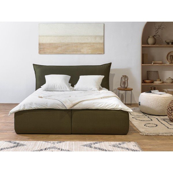 Temno zelena oblazinjena zakonska postelja s prostorom za shranjevanje z letvenim dnom 180x200 cm Jade – Bobochic Paris-image-1