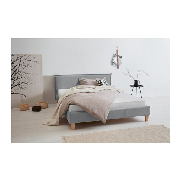 Siva oblazinjena zakonska postelja z letvenim dnom 200x200 cm Tina – Ropez-image-2