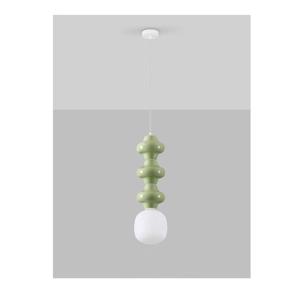 Bela/svetlo zelena keramična viseča svetilka s steklenim senčilom ø 18 cm Clio – Nova Luce-image-3