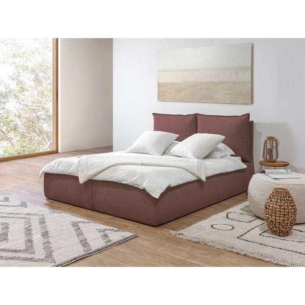 Rožnata oblazinjena zakonska postelja s prostorom za shranjevanje z letvenim dnom 160x200 cm Garance – Bobochic Paris-image-4