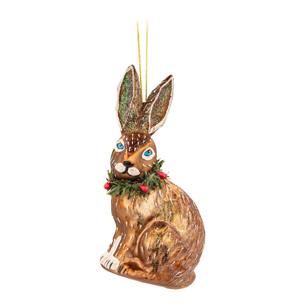 Steklen ročno izdelan okrasek za jelko 5 cm Festive Hare
