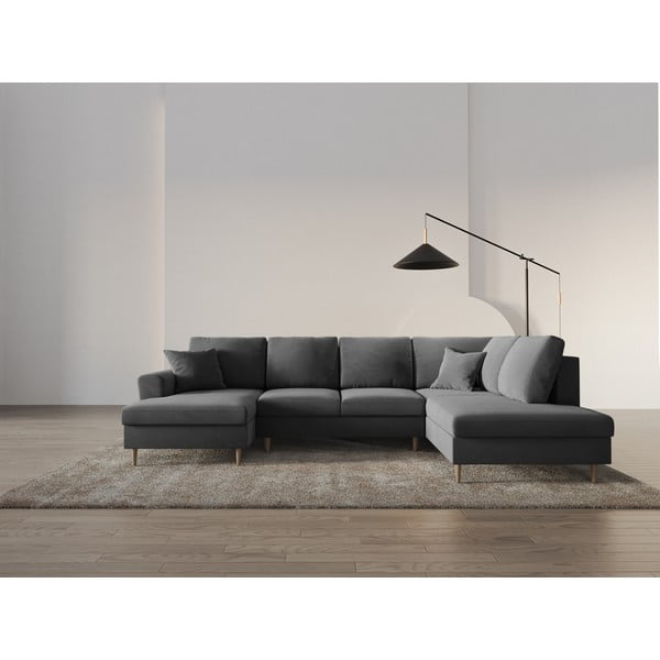 Svetlo siva žametna raztegljiva kotna sedežna garnitura s prostorom za shranjevanje (desni kot/v obliki črke "U") Kyoto – Cosmopolitan Design-image-2