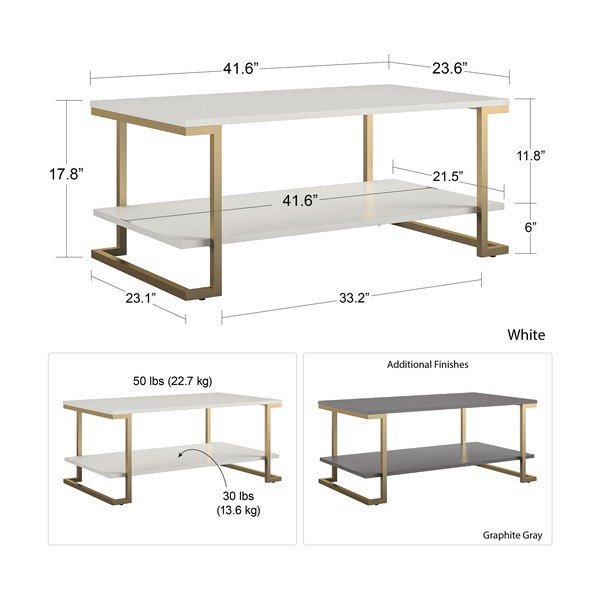 Kavna mizica v belo-zlati barvi CosmoLiving by Cosmopolitan Camila, 106 x 45 cm-image-4