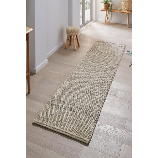 Svetlo siv ročno tkan tekač iz mešanice volne 60x230 cm Minerals – Flair Rugs-image-1