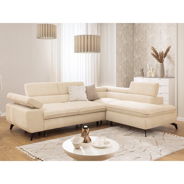 Kremno bela kotna sedežna garnitura iz šenilje (desni kot/v obliki črke L) Marbeya  – Ropez-image-1