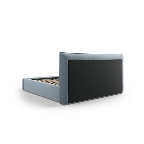 Svetlo modra oblazinjena zakonska postelja s prostorom za shranjevanje in letvenim dnom 140x200 cm Elio – Milo Casa-image-3