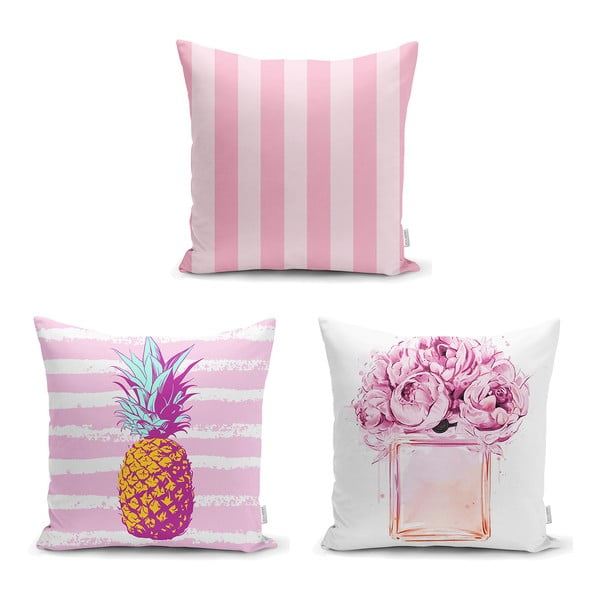 Komplet 3 prevlek za vzglavnike Minimalist Cushion Covers Pink Striped, 45 x 45 cm