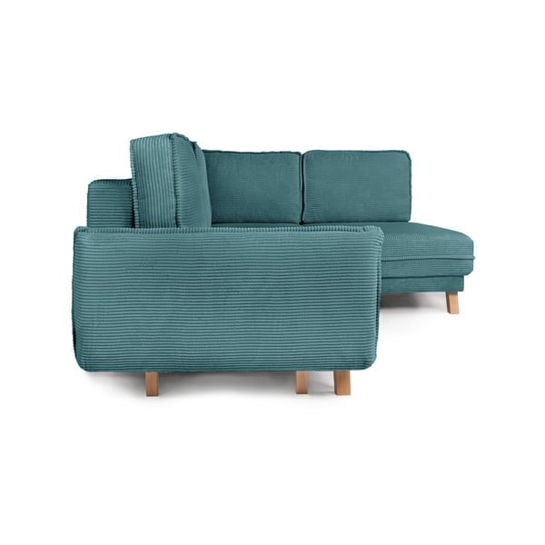 Turkizna raztegljiva kotna sedežna garnitura iz rebrastega žameta (desni kot) Tori – Bonami Selection-image-3