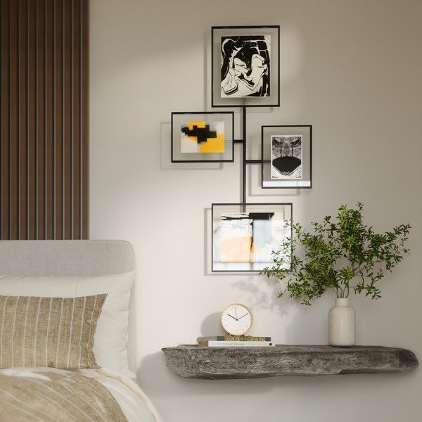 Sijajno črn kovinski/steklen stenski okvir 57x99 cm Flute – Umbra-image-4