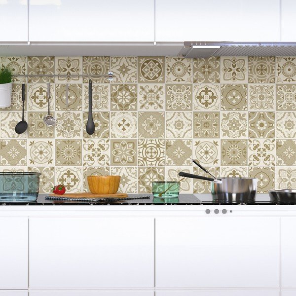 Komplet 60 stenskih nalepk Ambiance Wall Decal Cement Tiles Fortunato, 15 x 15 cm-image-1