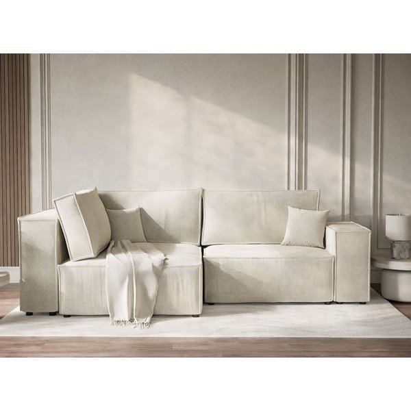 Kremno bela raztegljiva/s prostorom za shranjevanje kotna sedežna garnitura iz šenilje (levi kot/v obliki črke L) Tonga – Maison de Rêve-image-1