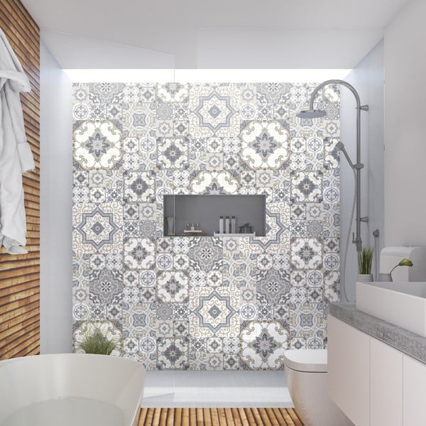 Komplet 60 stenskih nalepk Ambiance Tiles Azulejos Taiga, 10 x 10 cm
