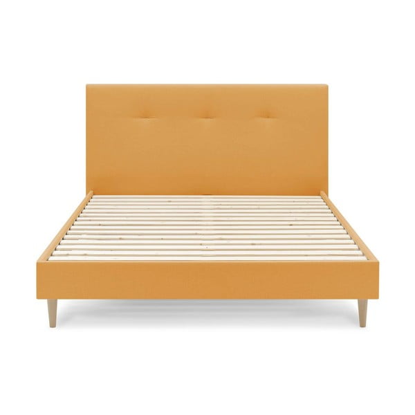Rumena oblazinjena zakonska postelja z letvenim dnom 160x200 cm Tory - Bobochic Paris-image-1