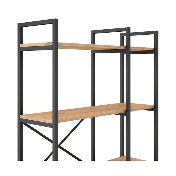 Črn/naravni regal v hrastovem dekorju 87,5x175 cm Dusan – Marckeric-image-4