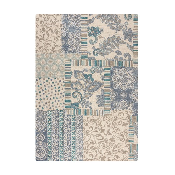 Modro-bež ročno tkana volnena preproga 120x170 cm Eloise Patchwork – Flair Rugs