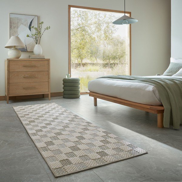 Zelen pralen tekač iz mešanice bombaža 80x230 cm Muted Checkerboard – Flair Rugs-image-1
