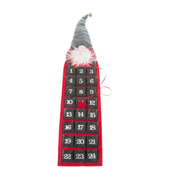 Sivo-rdeč tekstilni adventni koledar Dakls višina 75 cm