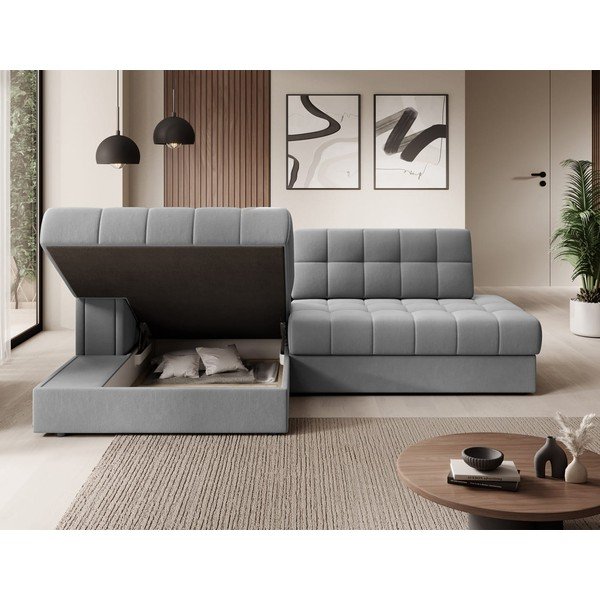 Siva žametna raztegljiva kotna sedežna garnitura (levi kot/z ležalnikom) Blezalt – ELTAP-image-3