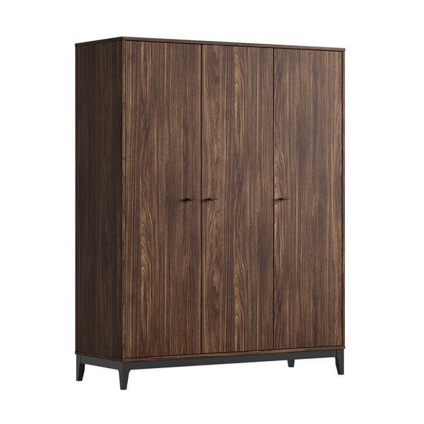 Garderobna omara v orehovem dekorju v temni naravni barvi 148x190x55 cm Ilyas – Vipack