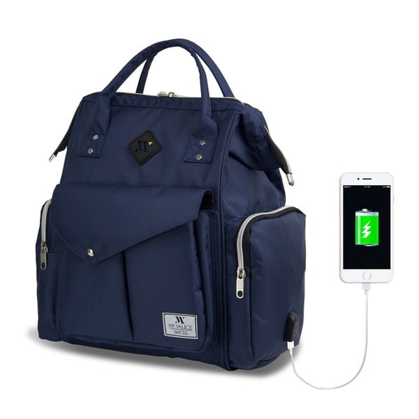 Temno moder nahrbtnik za mamice z USB priključkom My Valice HAPPY MOM Baby Care Backpack