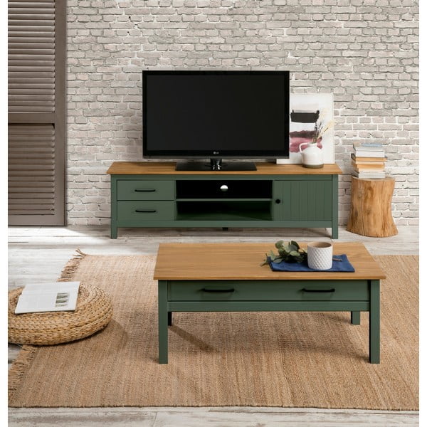 Zelena lesena klubska mizica s ploščo v naravni barvi Marckeric Miranda-image-1