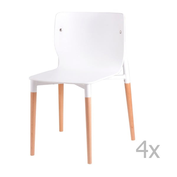 Komplet 4 belih jedilnih stolov z lesenimi nogami sømcasa Alisia