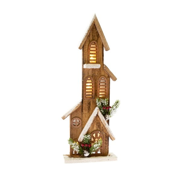 Lesena dekoracija v obliki hiške z lučko Dakls, višina 40 cm